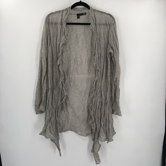 EILEEN FISHER Sweater Waterfall Open Drape Cotton Silk Cashmere Crinkle M Gauzy - Picture 2 of 9
